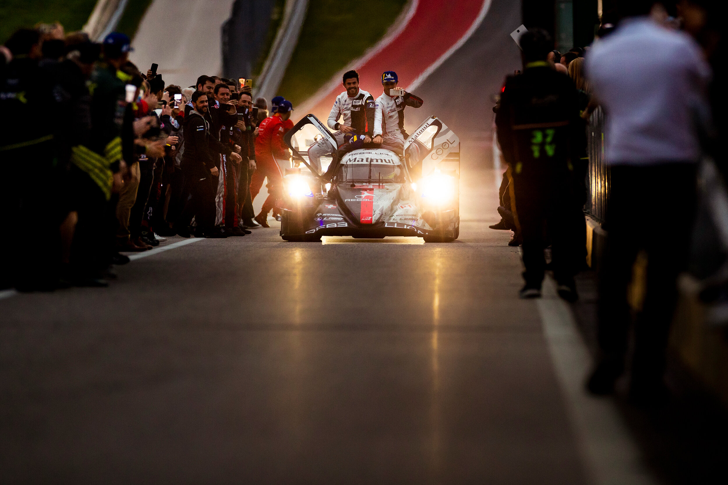 #1 Rebellion Racing crew celebrate victory 
