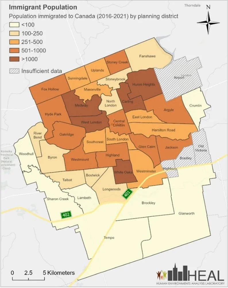   Source:  Statistics Canada.&nbsp;Community Data Program, Table EO3775 – Ontario 3 – 2021 Target Group Profile cross-tabulated with Immigration Status by Period of Immigration and Citizenship. Map prepared by the Human Environments Analysis Laborato
