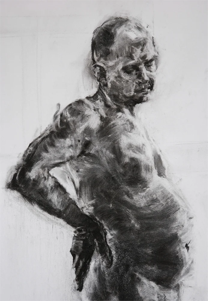 Male nude study 3/4 length. Charcoal
