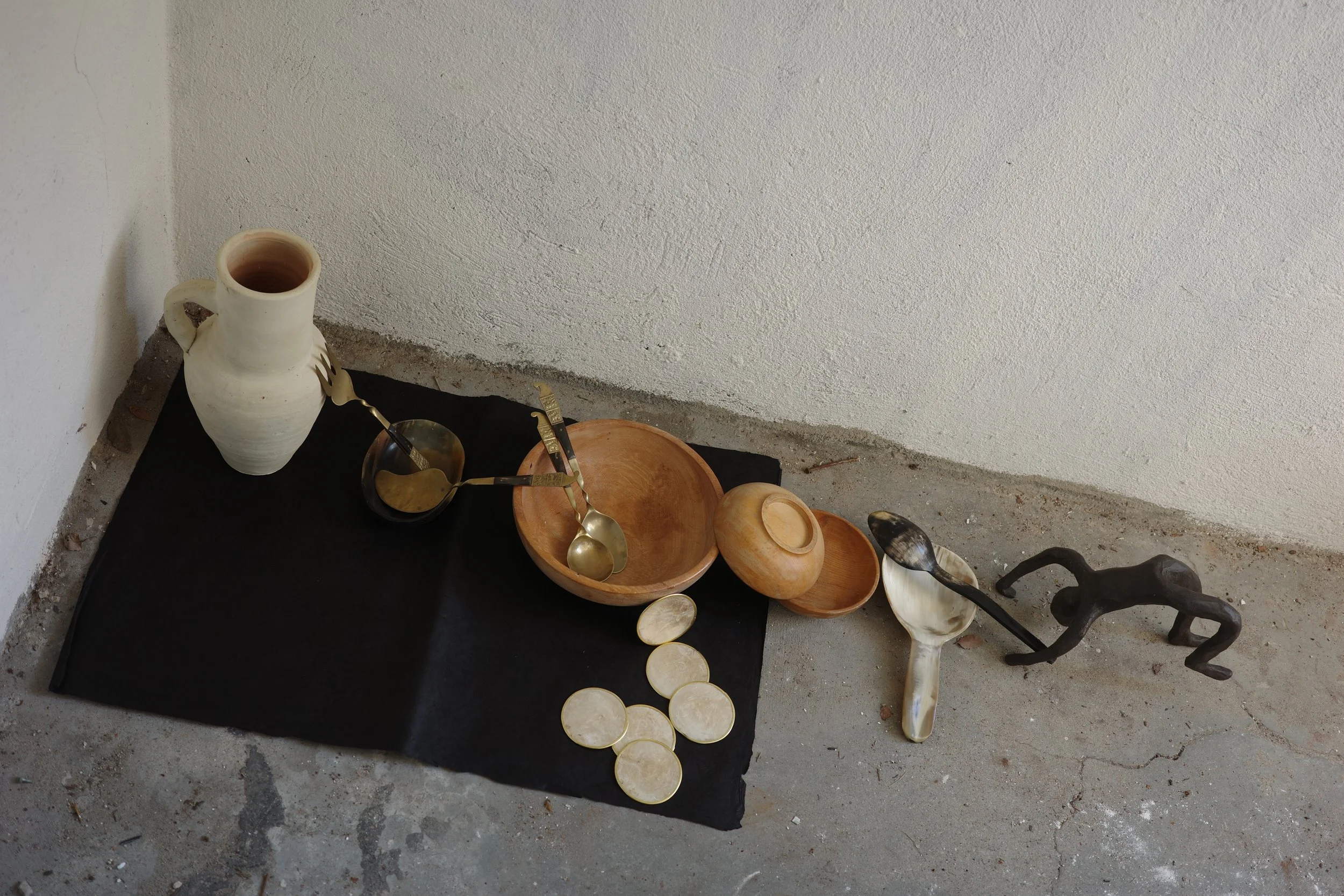  Assemblage I: Space Between  2026  Assemblage of bronze, functional objects and family heirlooms. Exploring identity, memory and liminal space. Please inquire for available selected works. 