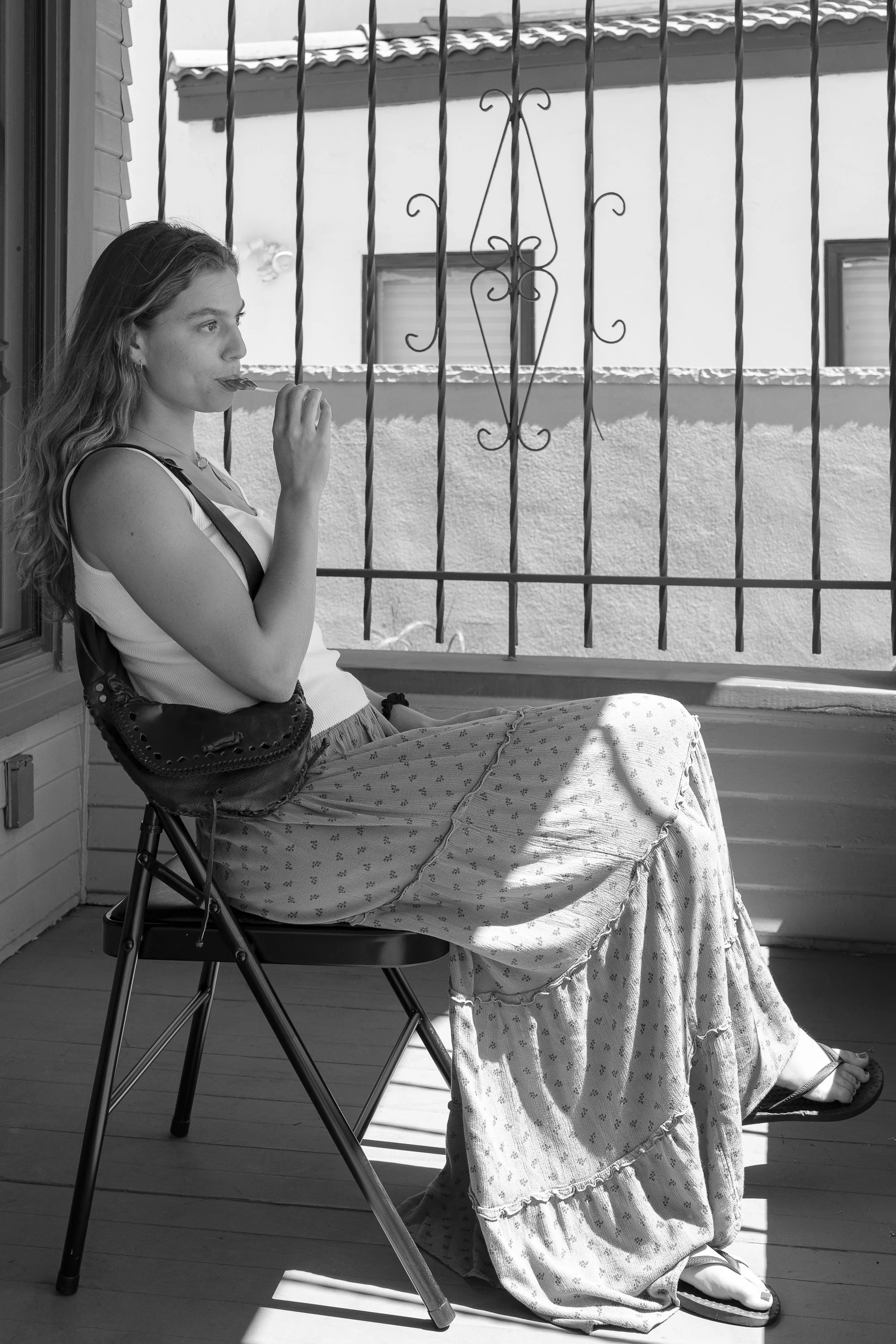 Lollipop, San Diego, In the Moon Tattoo, Front Porch, California, Portrait, Long Skirt, Sandals, Long Hair