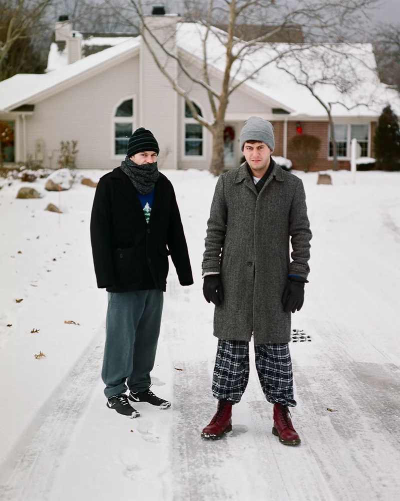 Christmas Morning, White Christmas, Avon Lake, Cleveland, Ohio, Midwest, USA, Cold Weather, Winter, Snow, Suburbs, Pajamas, Doc Martens, Brothers, Home for Christmas, Wool Jacket, Film, Pentax, Medium Format Film, Kodak Portra