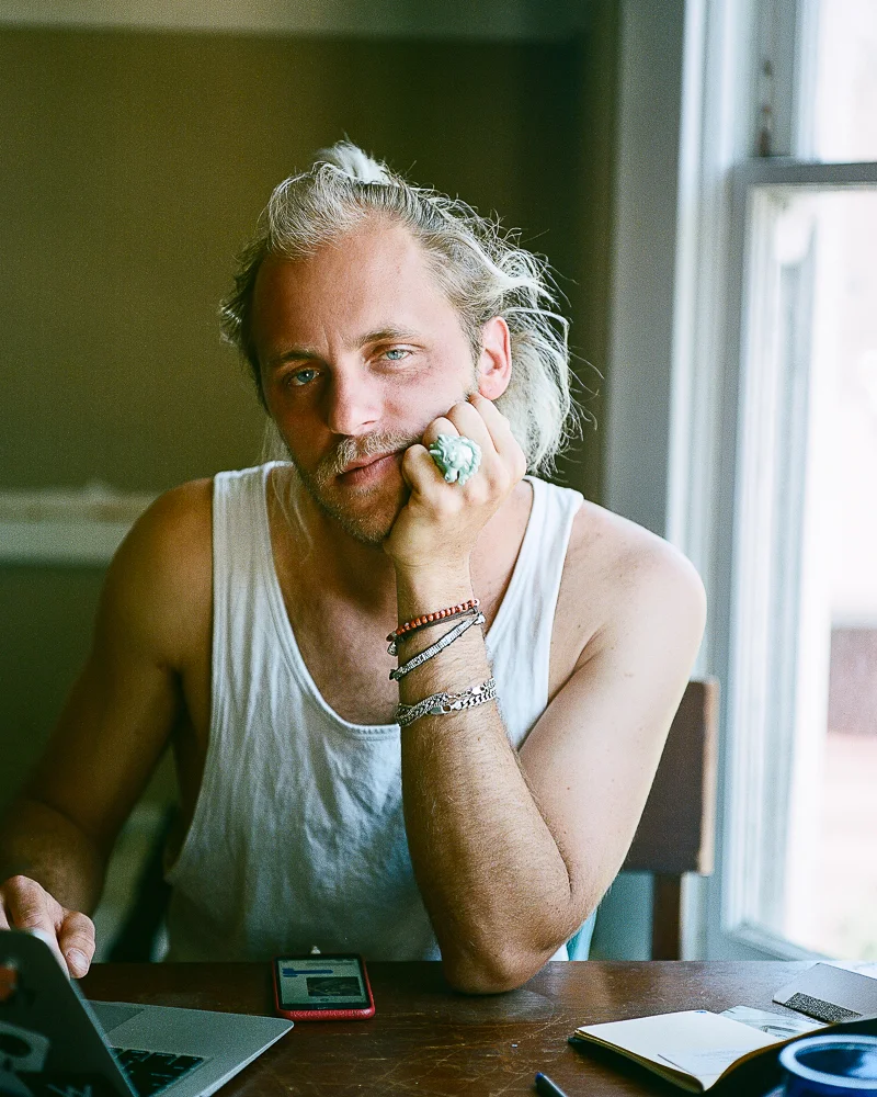 Blonde Hair, Tank top, Bracelets, Plastic ring, Blue eyes, Pale eyes, Portrait, Film, Kodak Portra, Pentax, Medium Format Film