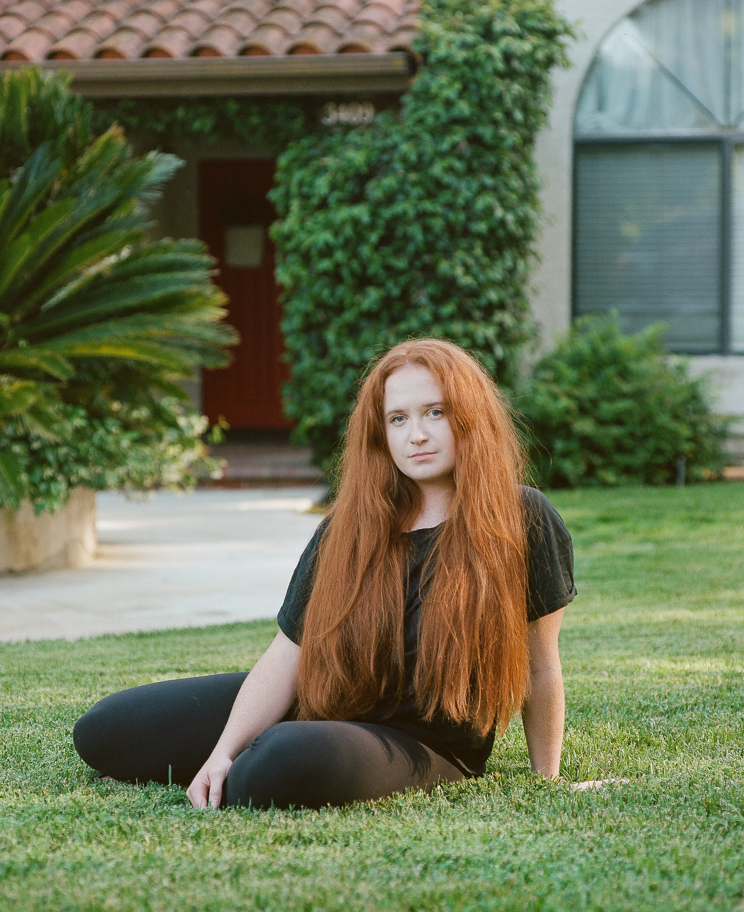 Pandemic, Stay at Home, Quarantine, Red Hair, Long Hair, Fallbrook, Southern California, San Diego, Front Yard, Film, Medium Format Film, Kodak Portra, Pentax