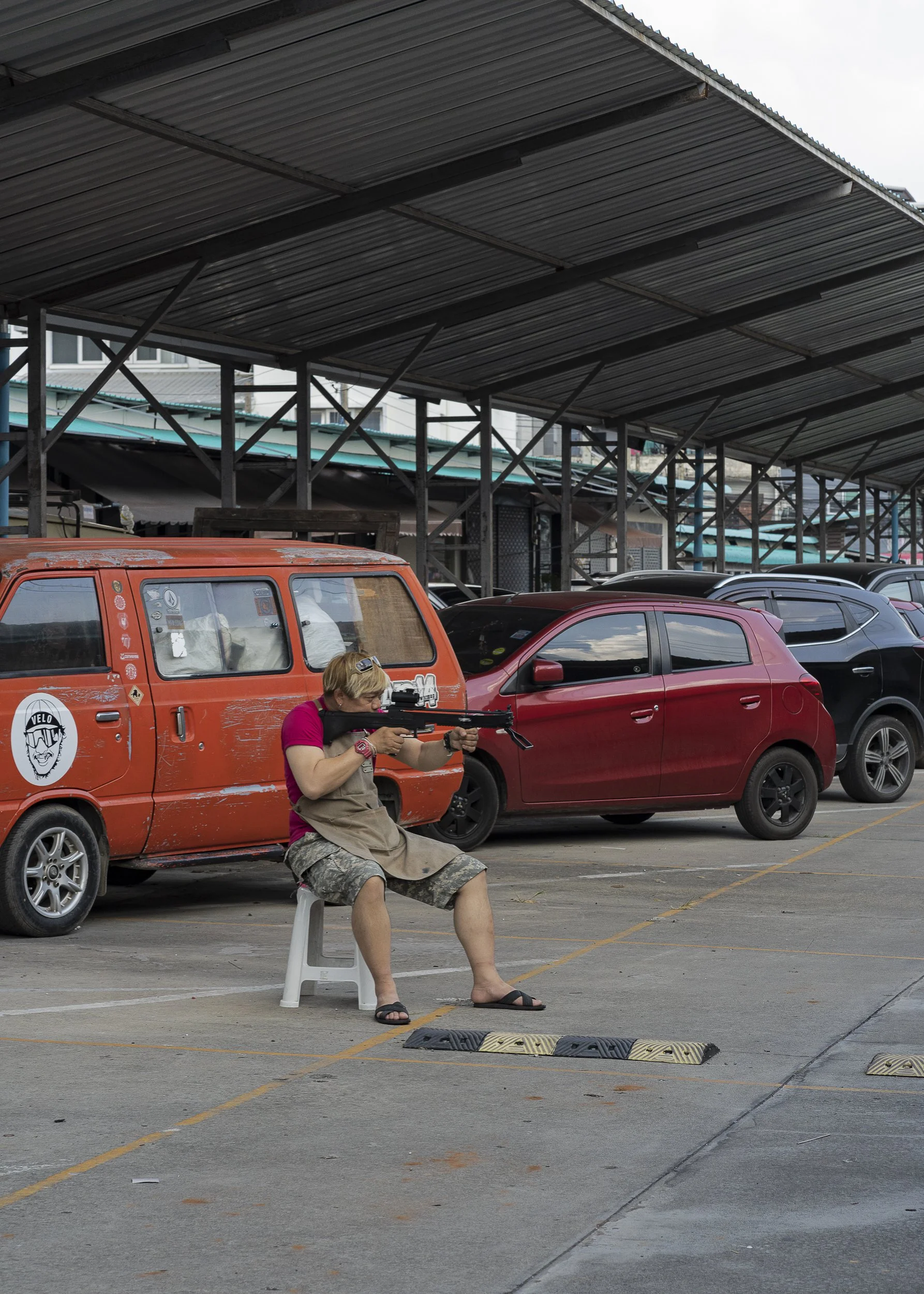 Chiang Mai, Thailand, Southeast Asia, Gun, Rifle, Parking Lot, Camouflage