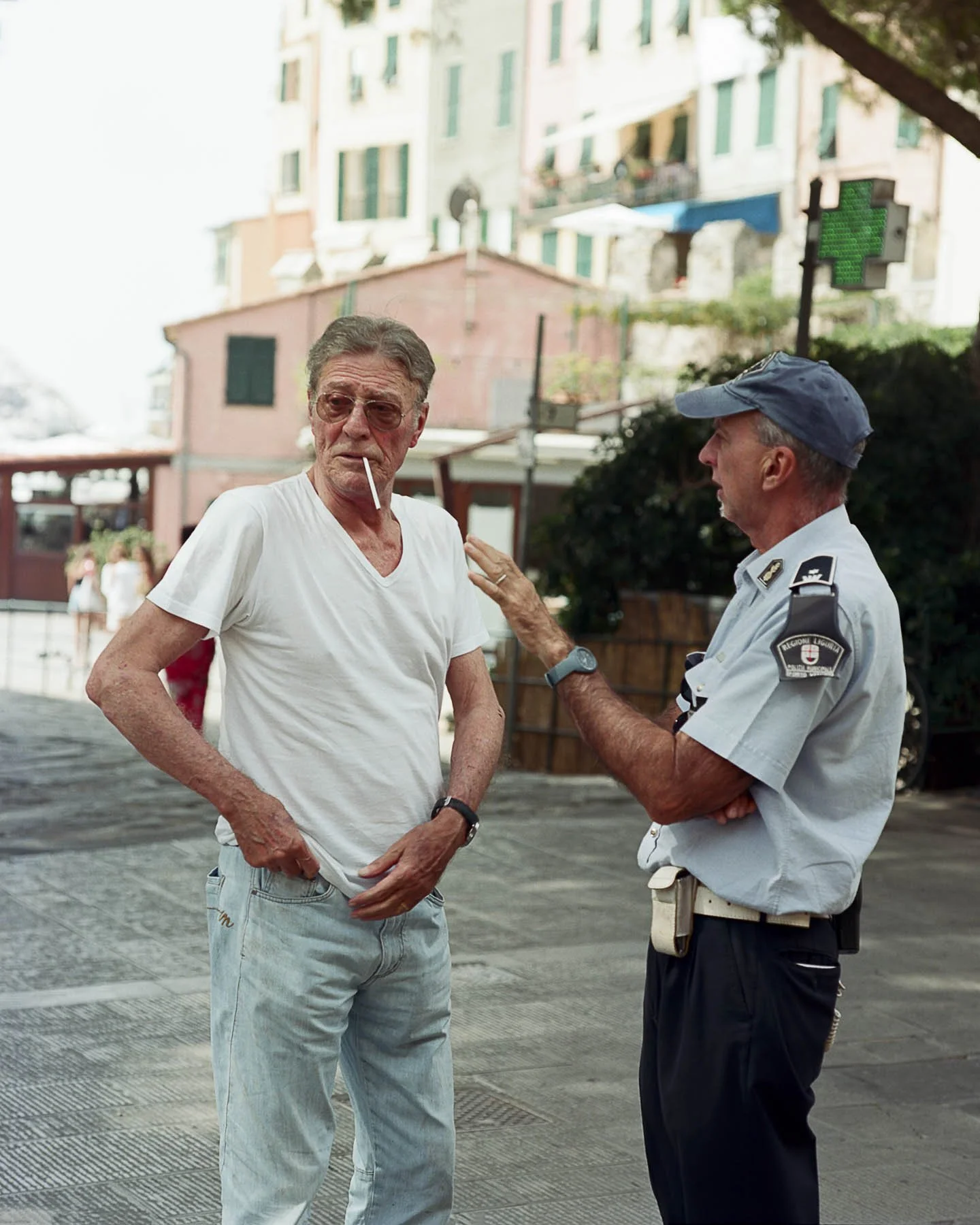 Police, Officer, Cigarette, Europe, Italian, Italy, Portovenere, Cinque Terre, Film, Medium Format Film, Pentax, Kodak Portra