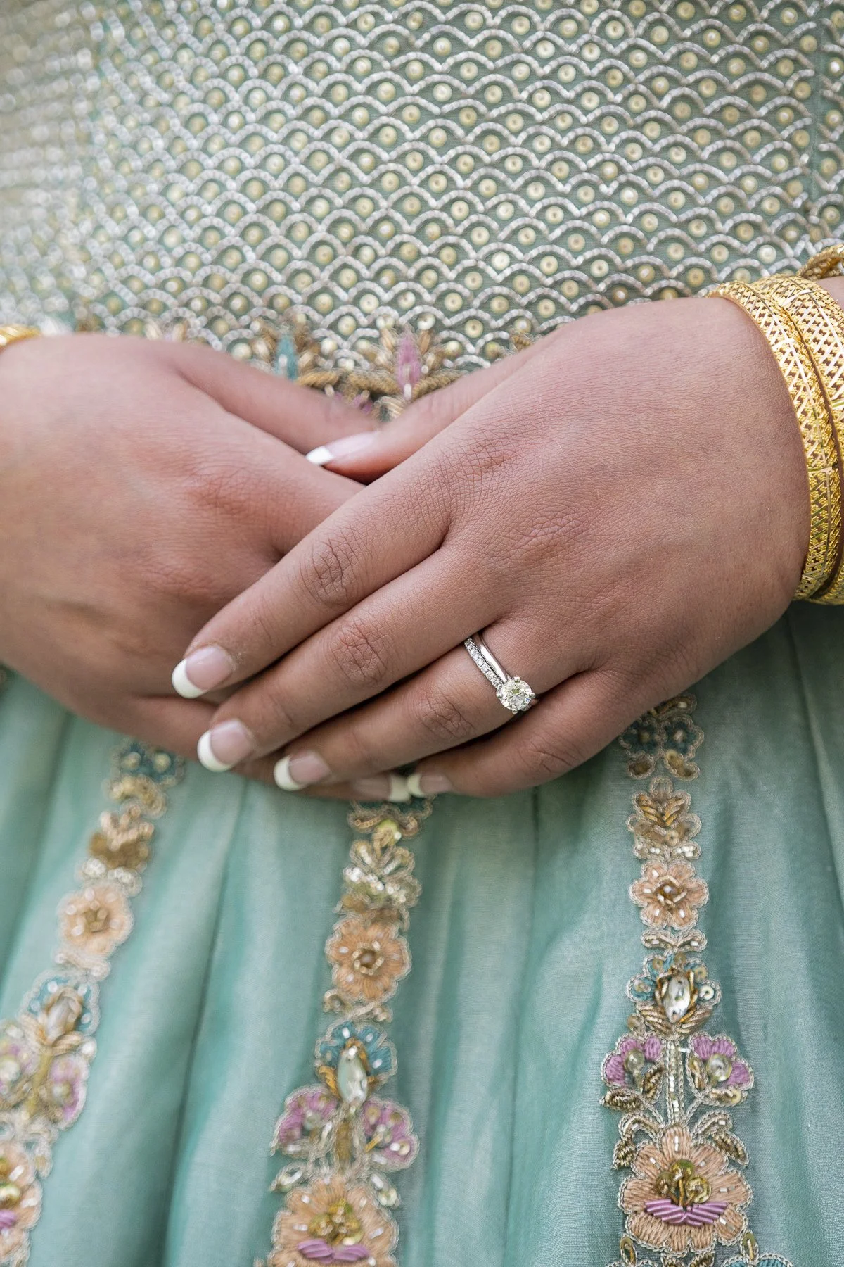Pakistani Wedding, Engagement Ring, Wedding Ring, Diamond Ring, Embroidered Dress, Bridal Accessories, French Tip Manicure, Chicago, Illinois, Midwest, USA