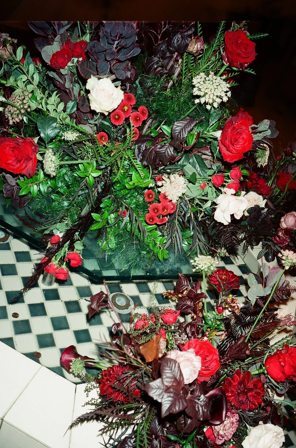 Gothic Wedding, Emo Wedding, Red Roses, Floral Centerpieces, Checkered Tiles, Santa Barbara, California