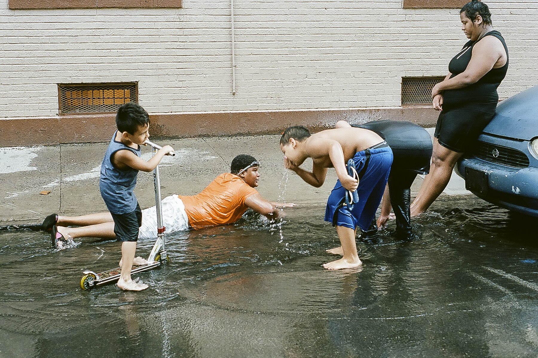 Summer, Playing, Kids, Bronx, NYC, New York City, Stay Cool, Summer Heat, Scooter, 35mm Film, Minolta, Kodak Portra