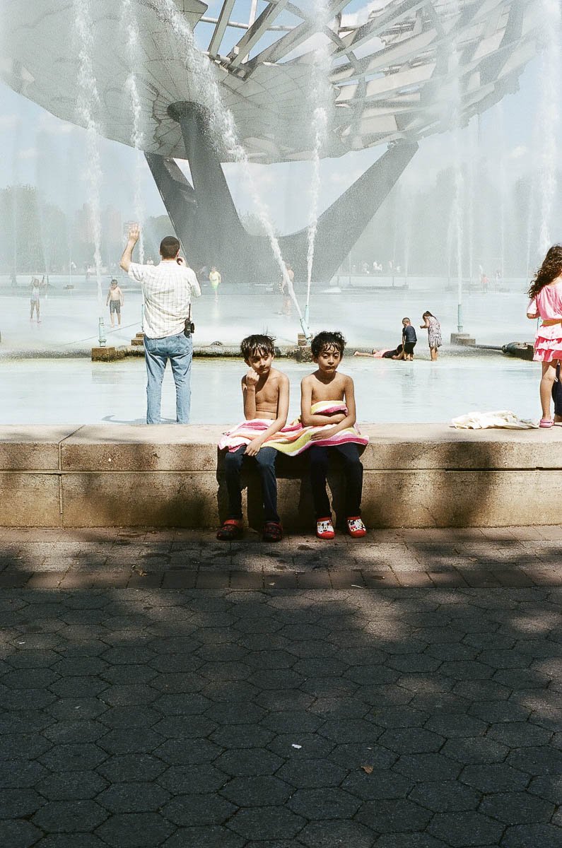 Flushing Meadows Park, Corona, Queens, New York City, Brothers, Unisphere, Landmark, Art, Statue, Summer, NYC, 35mm Film, Twins, Minolta