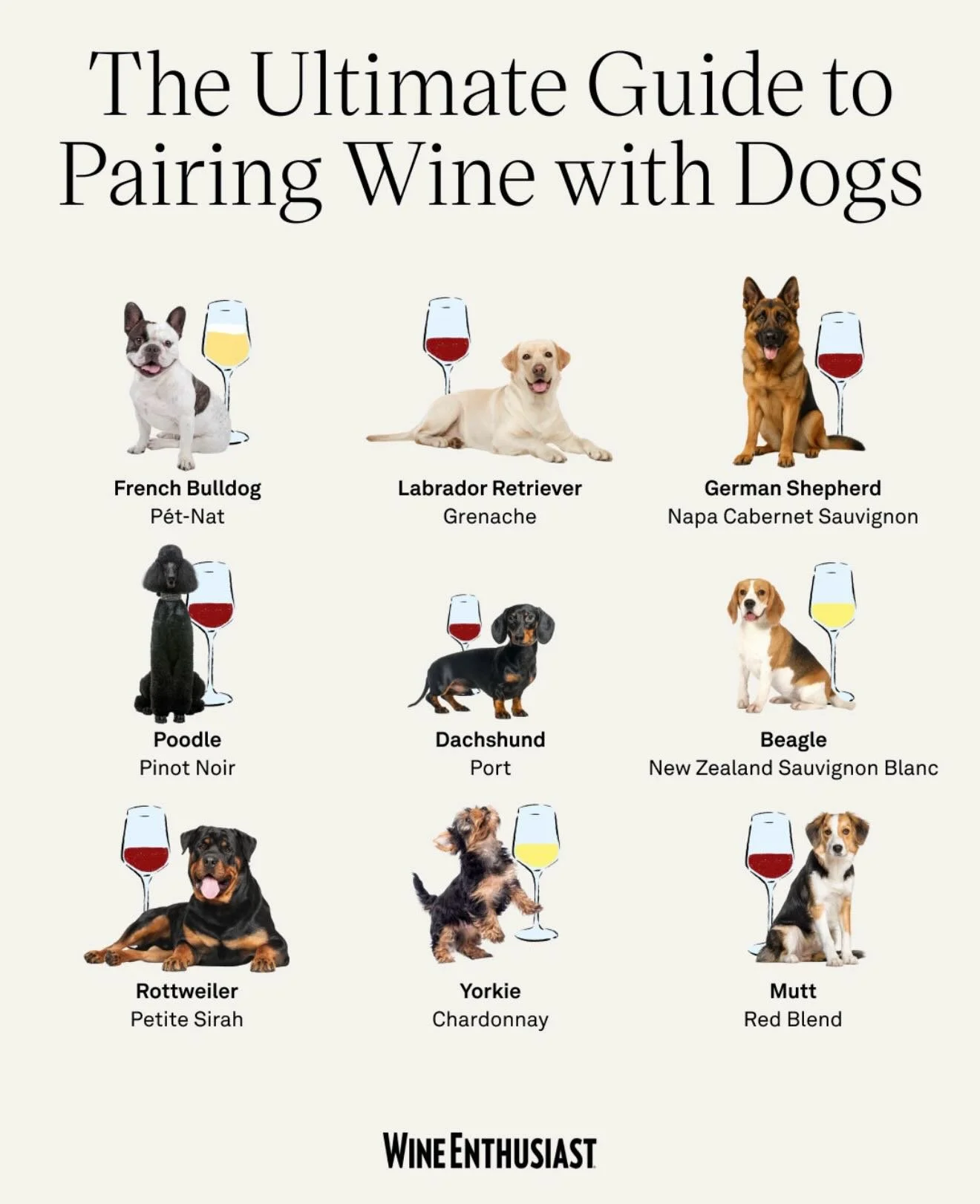 This week&rsquo;s Wine Down Wednesday is all about Pairing Wine with Dogs. We turn to @wineenthusiast for their take on this subject. It&rsquo;s an interesting list as we focus on the 2 wines that we produce, specifically our pinot noir and petite si