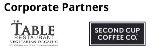 Corporate Partners: Logos for The Table and Second Cup.