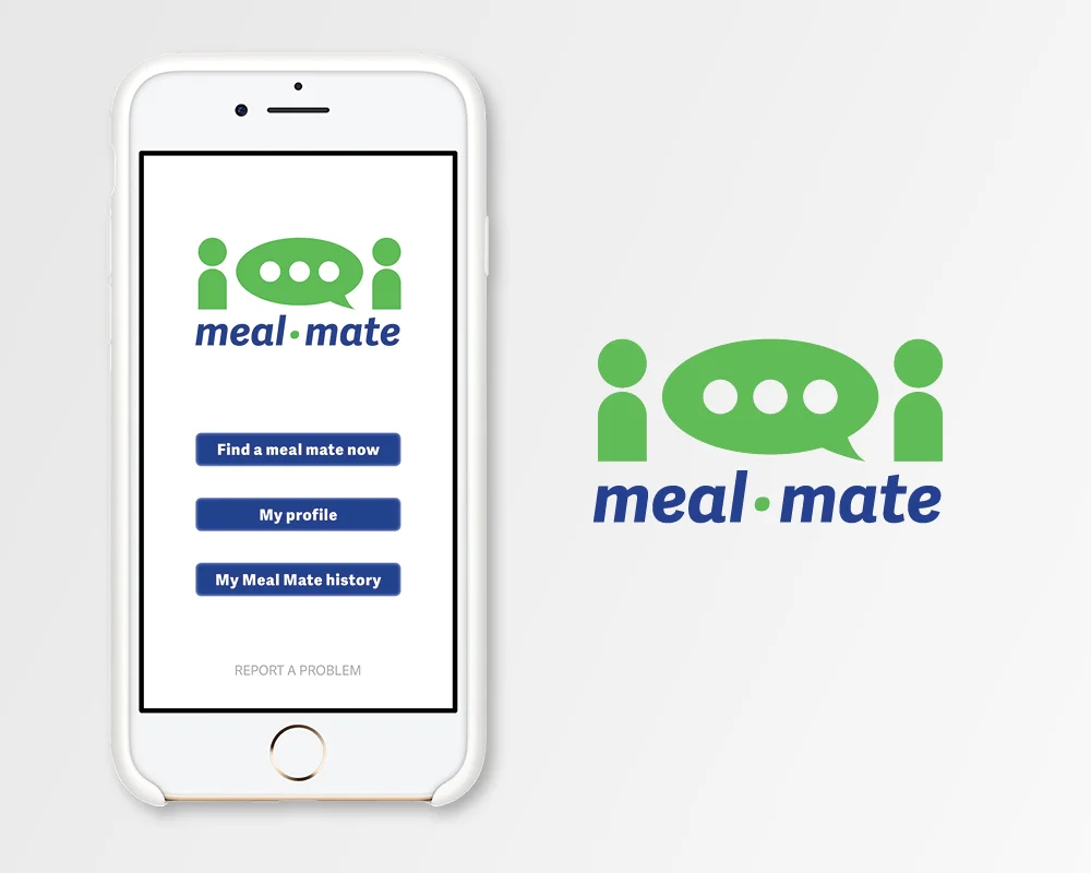   MEAL MATE:  Concept, logo, and design for app designed to help find someone suited for you to share a meal with, when you’re not in the mood to eat alone. 