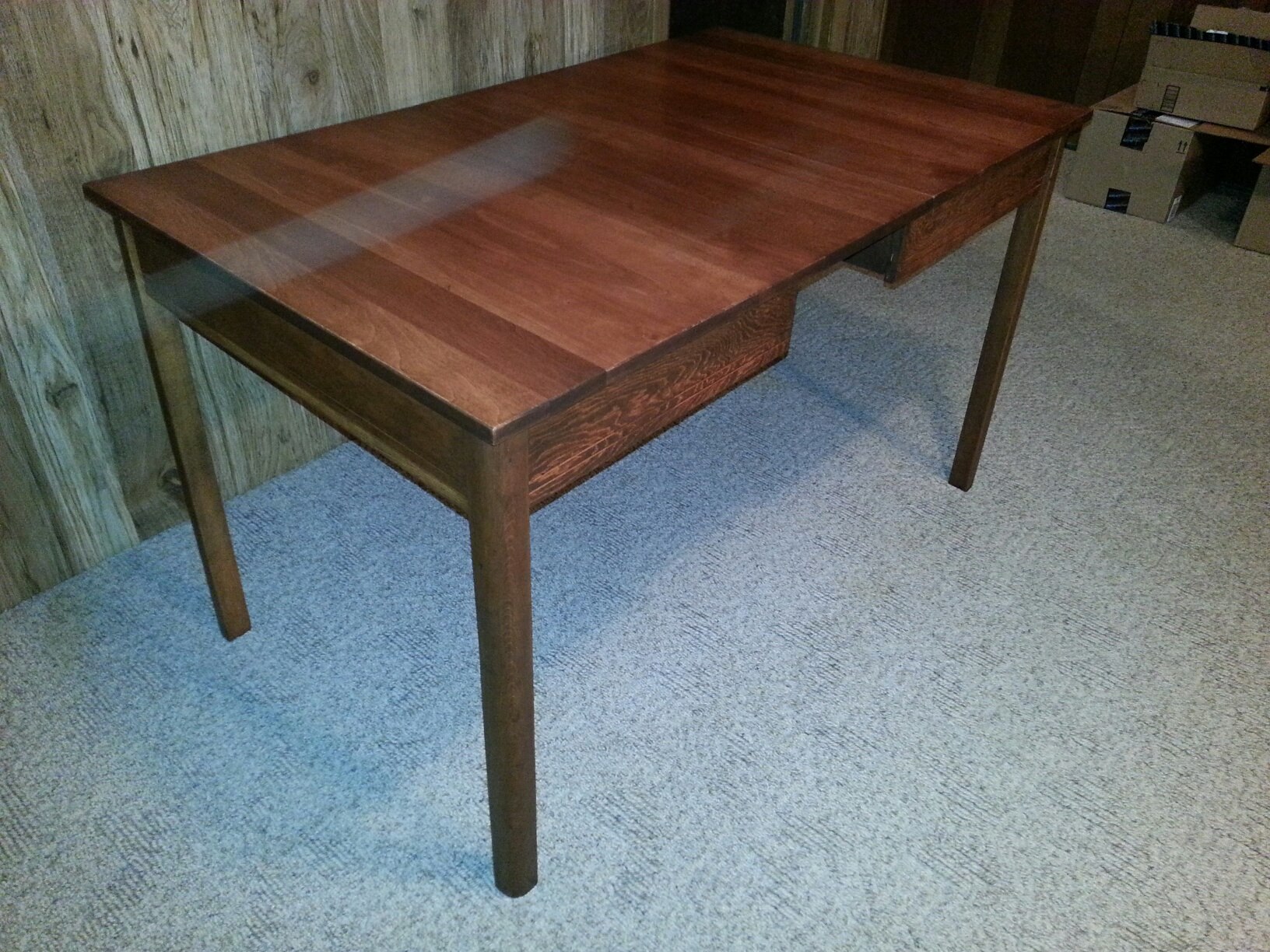 kitchen table refinished. new solid birch top stripped and refinished legs and apron to match.jpg