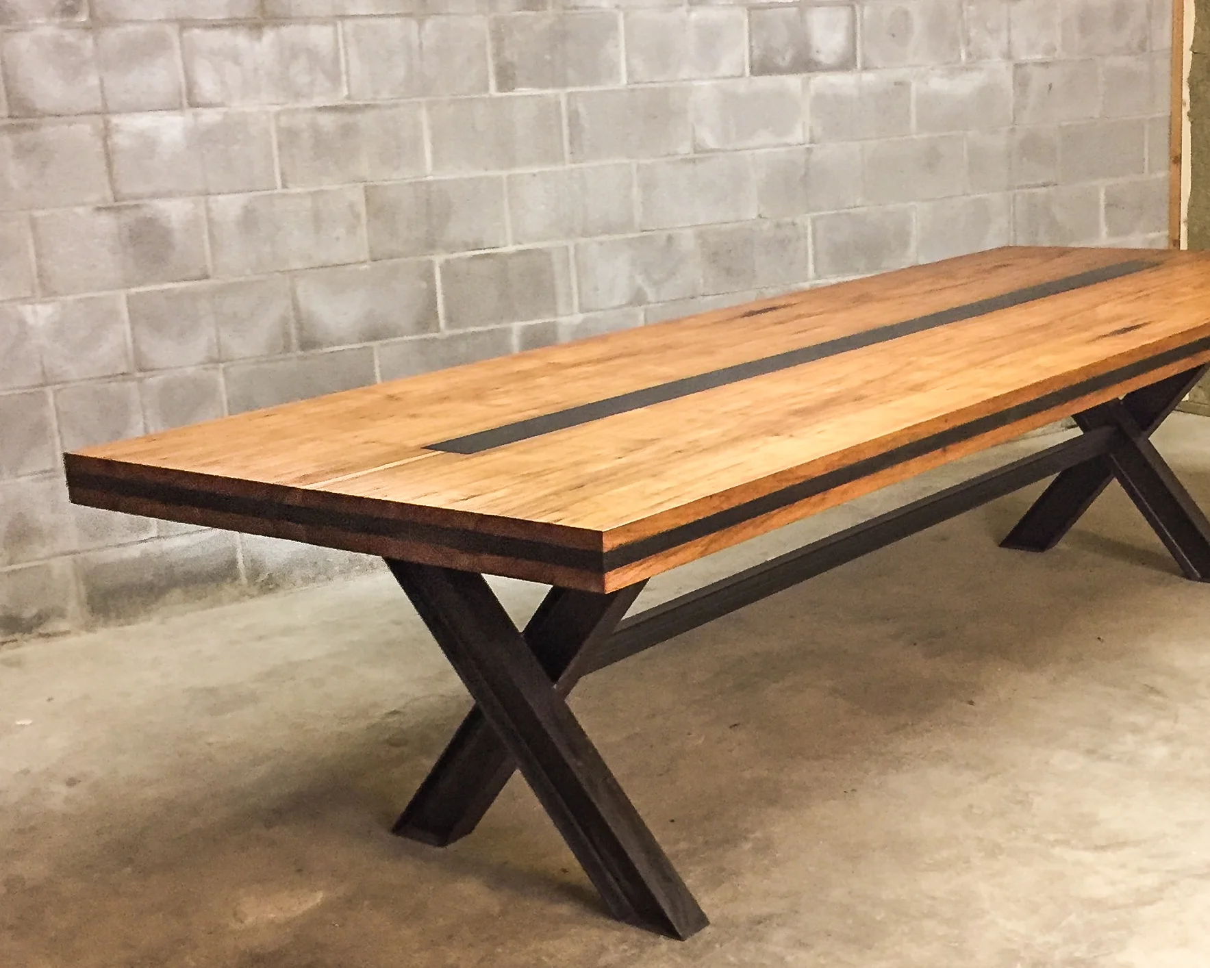 Copy of Pecan Steel I-Beam Dining Table