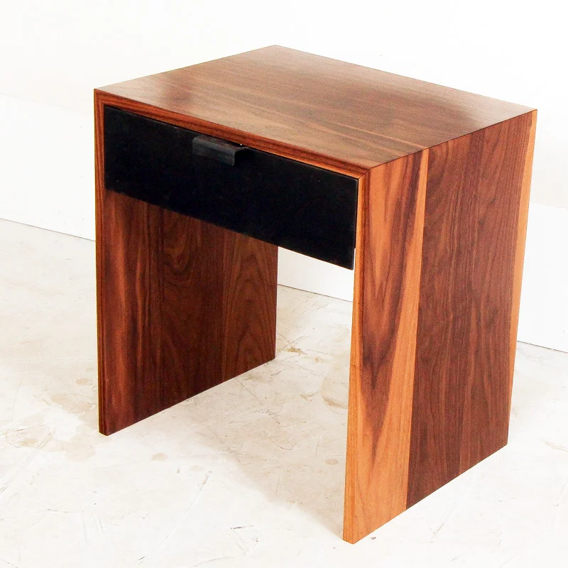 Walnut Waterfall Steel Drawer Side Table