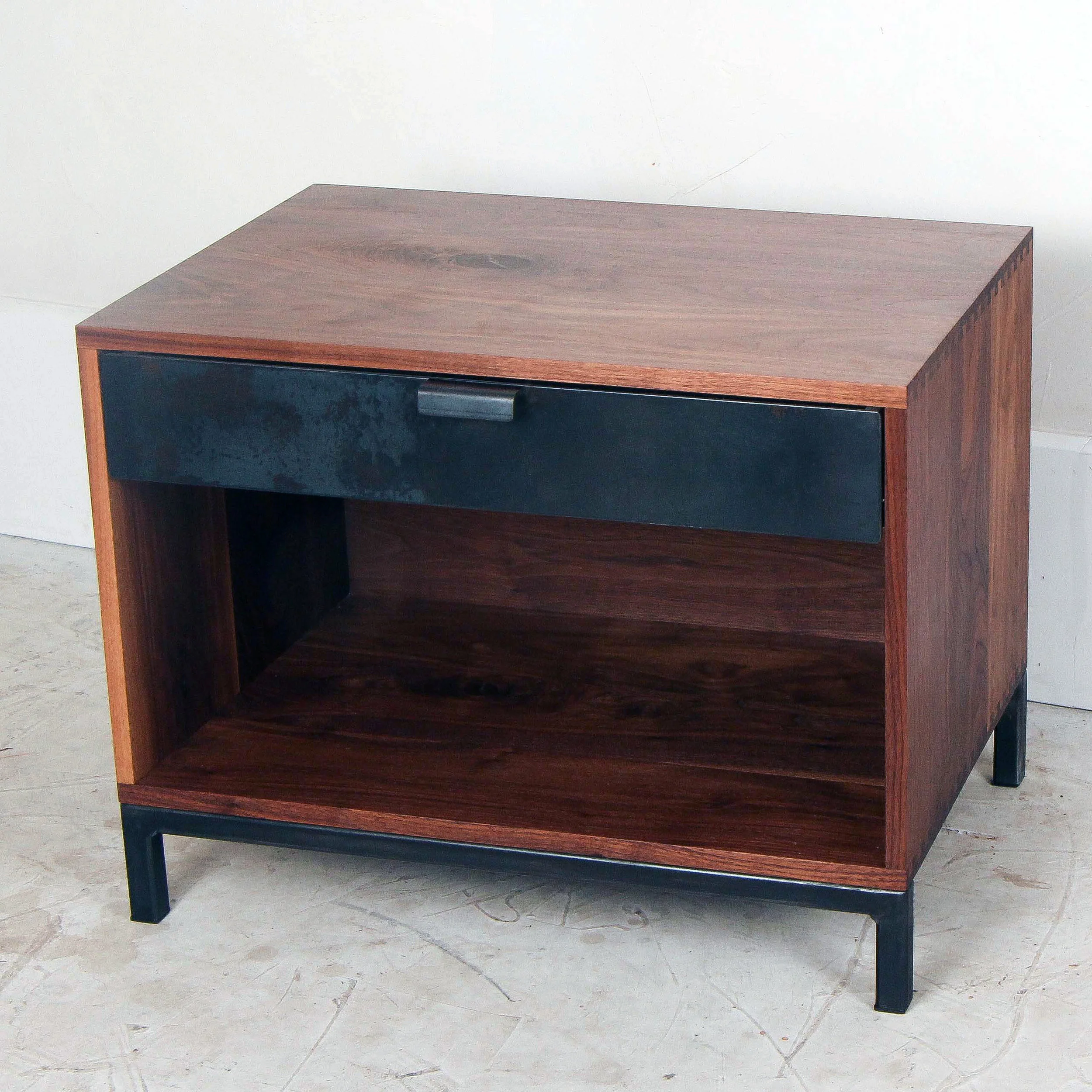 Walnut Steel Drawer Side Table