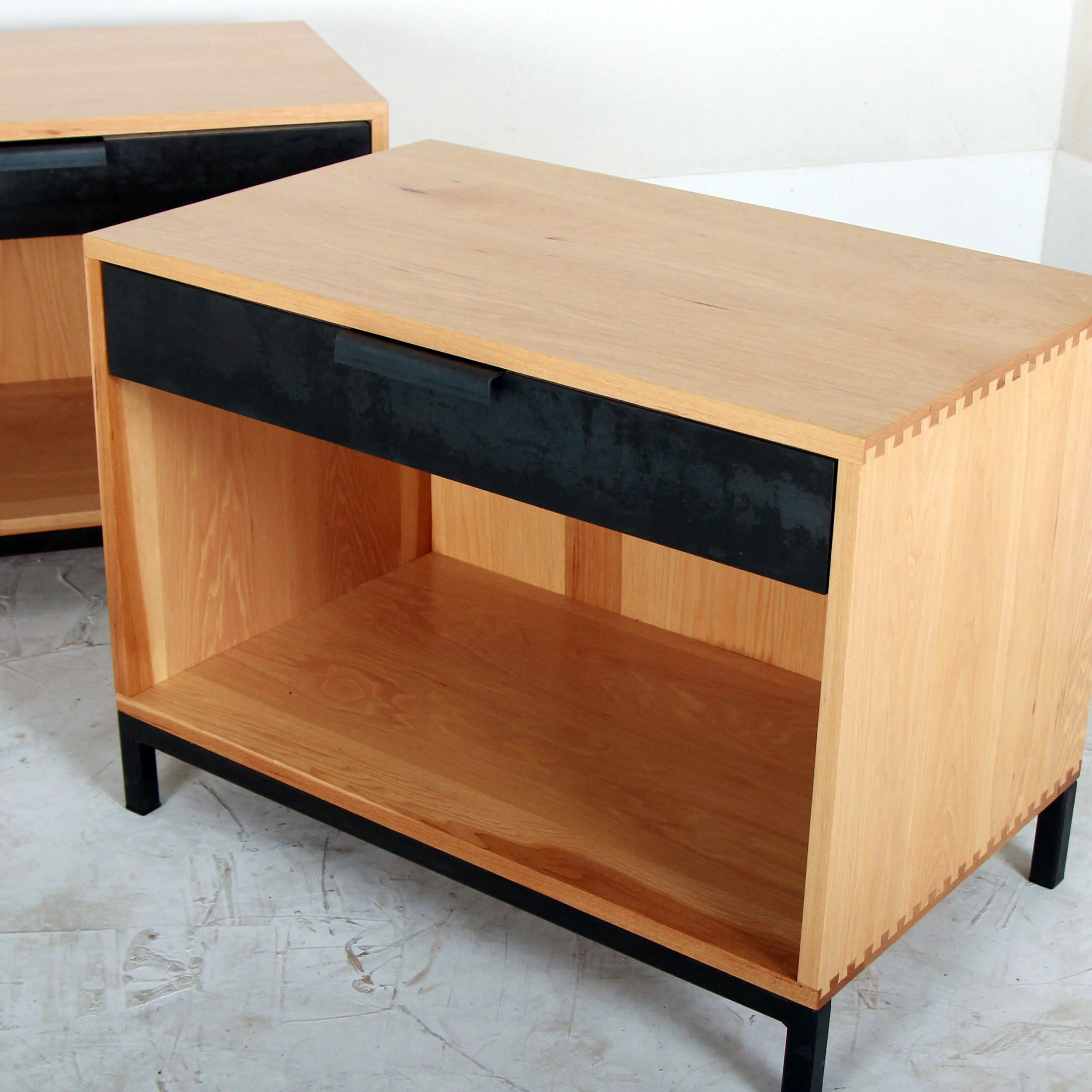 Pecan Steel Drawer Side Table