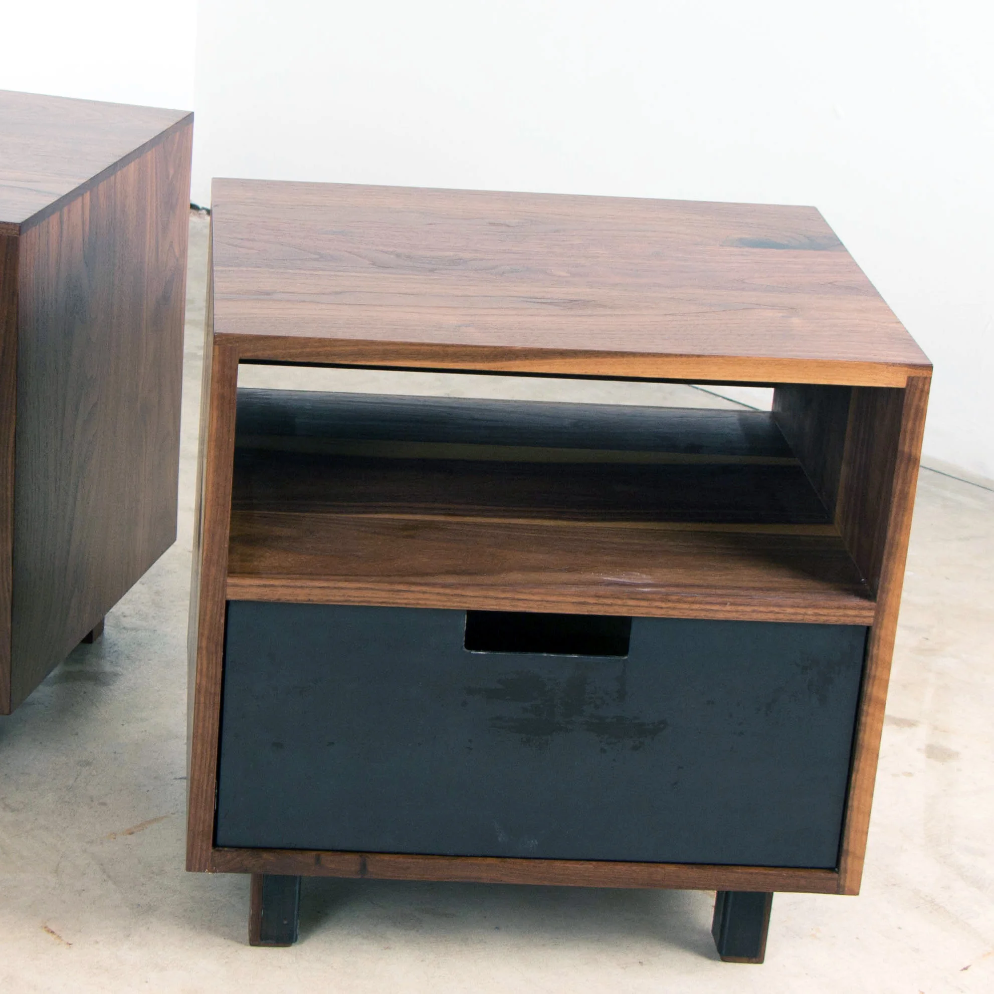 Walnut Steel Drawer Side Table