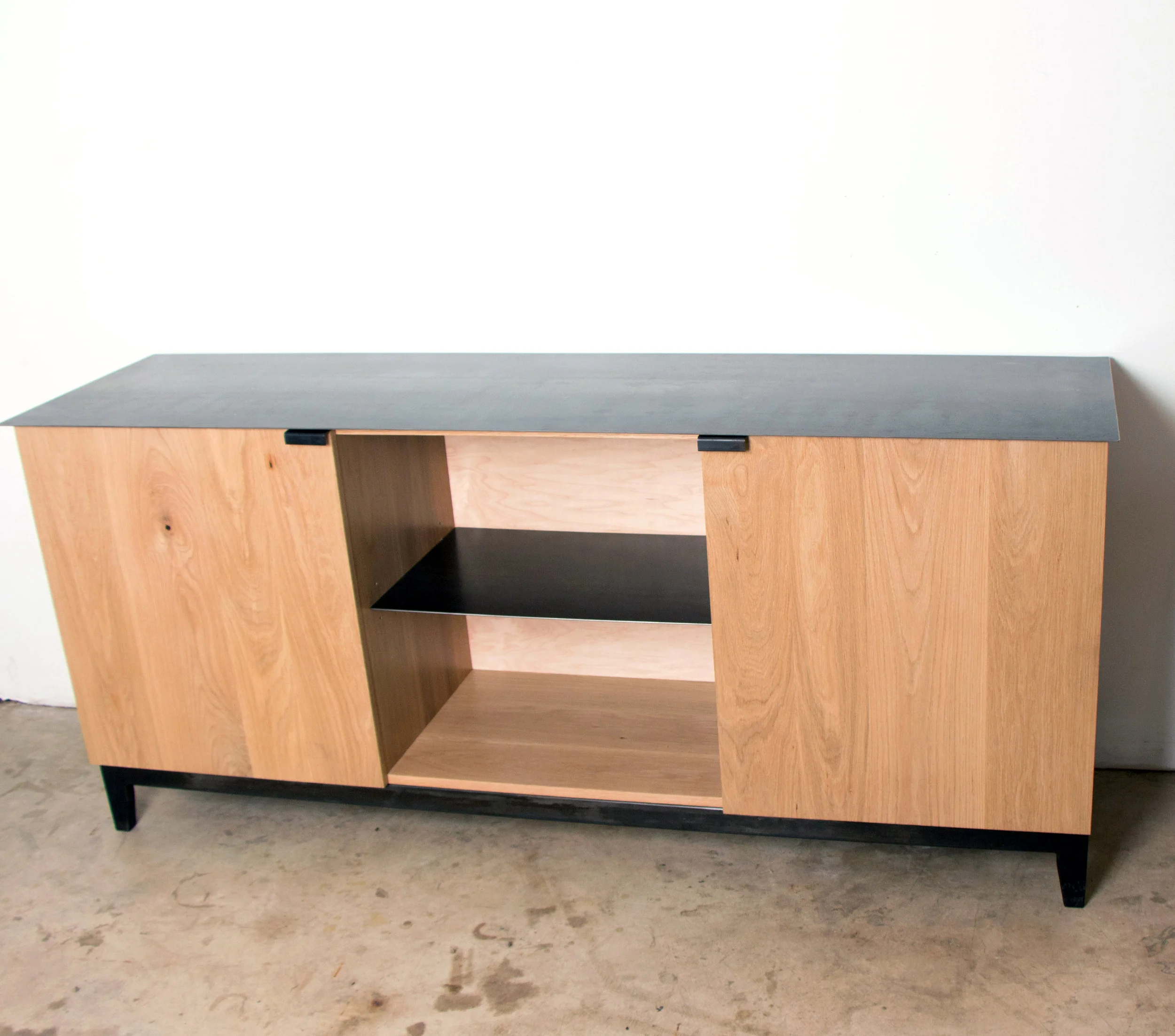 Oak Steel Top Media Console