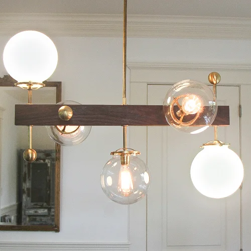 5 Globe Walnut Brass Light