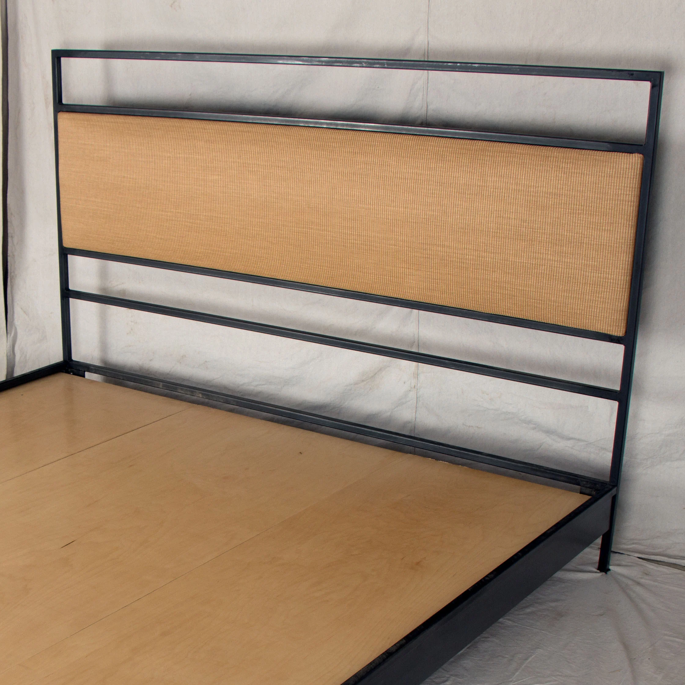 Steel Bed with Rattan Headboard