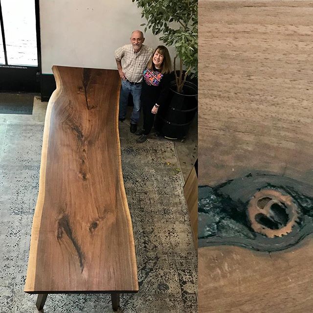 11’, one piece slab of hunky, gorgeous walnut and surprise! There is a whole walnut husk embedded underneath! Can you imagine how fun the hunt for the nut will be for Ben & Marlene’s grandchildren? #mockingbirdmkr
