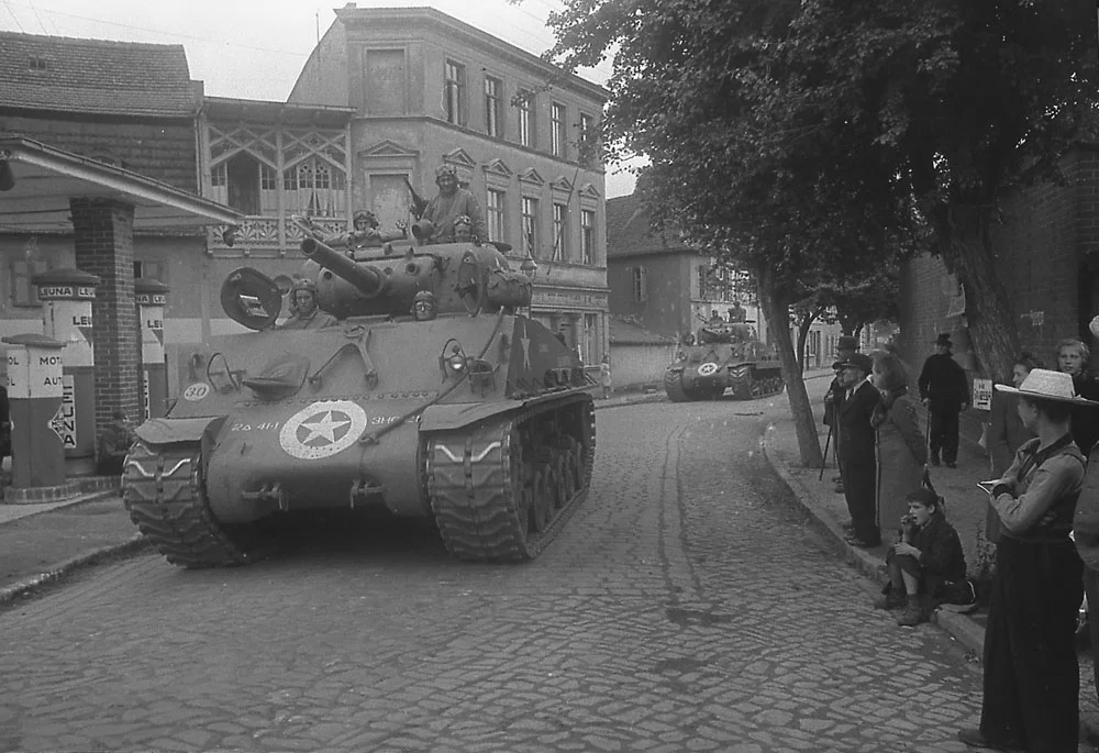 2nd Armored Division enters Berlin, Jul 1945.