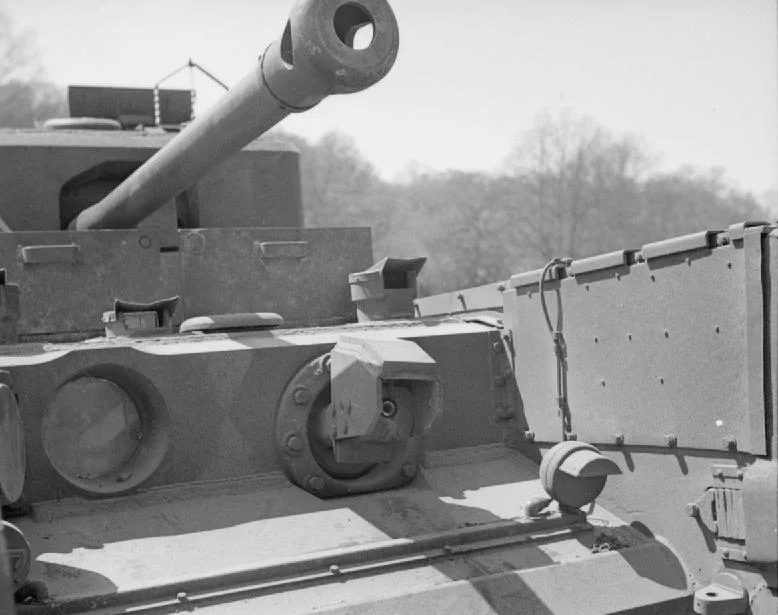 Flame projector on a Crocodile tank, photographed during trials in Apr 1944. IMW photo H 37937.