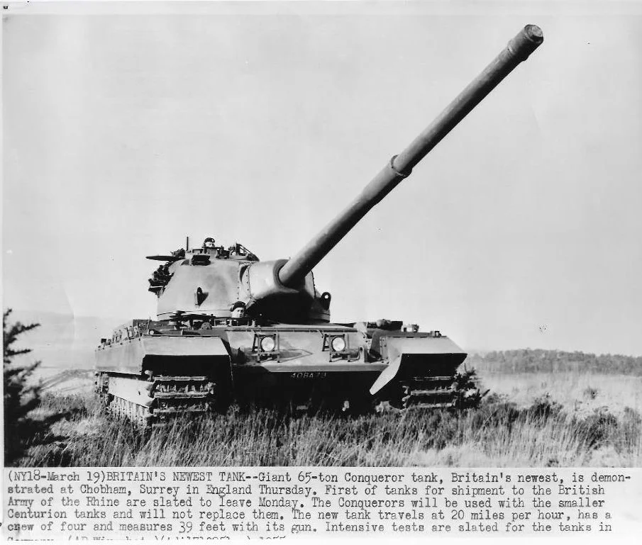 1955 British Conqueror Heavy Tank Chobham, Surray, England, Original News Wirephoto