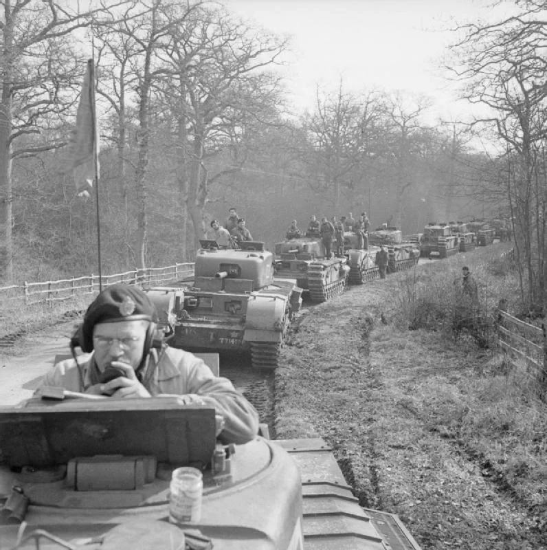 Canadian Churchill tanks during Exercise ‘Spartan’, 9 Mar 1943. IWM photo H 27922.