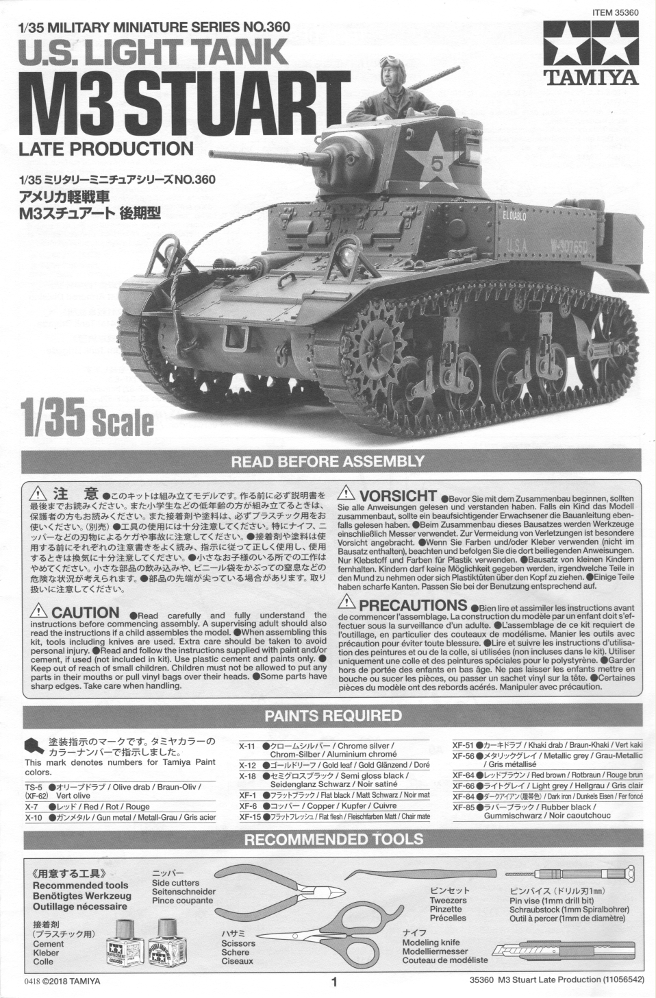 Tamiya America Inc 1 35 U.S Light Tank M3 Stuart Late Production