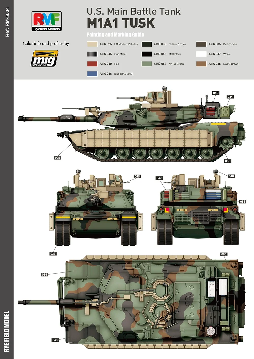 Rye Field Model 1:35 M1A2 SEP Abrams Tusk I//II M1A1 Tusk 3 in 1 Plastic #5004