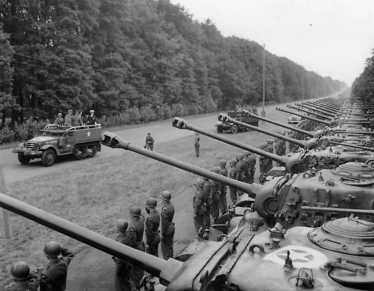 GEN George Marshall inspects troops and tanks of the 2AD near Berlin.