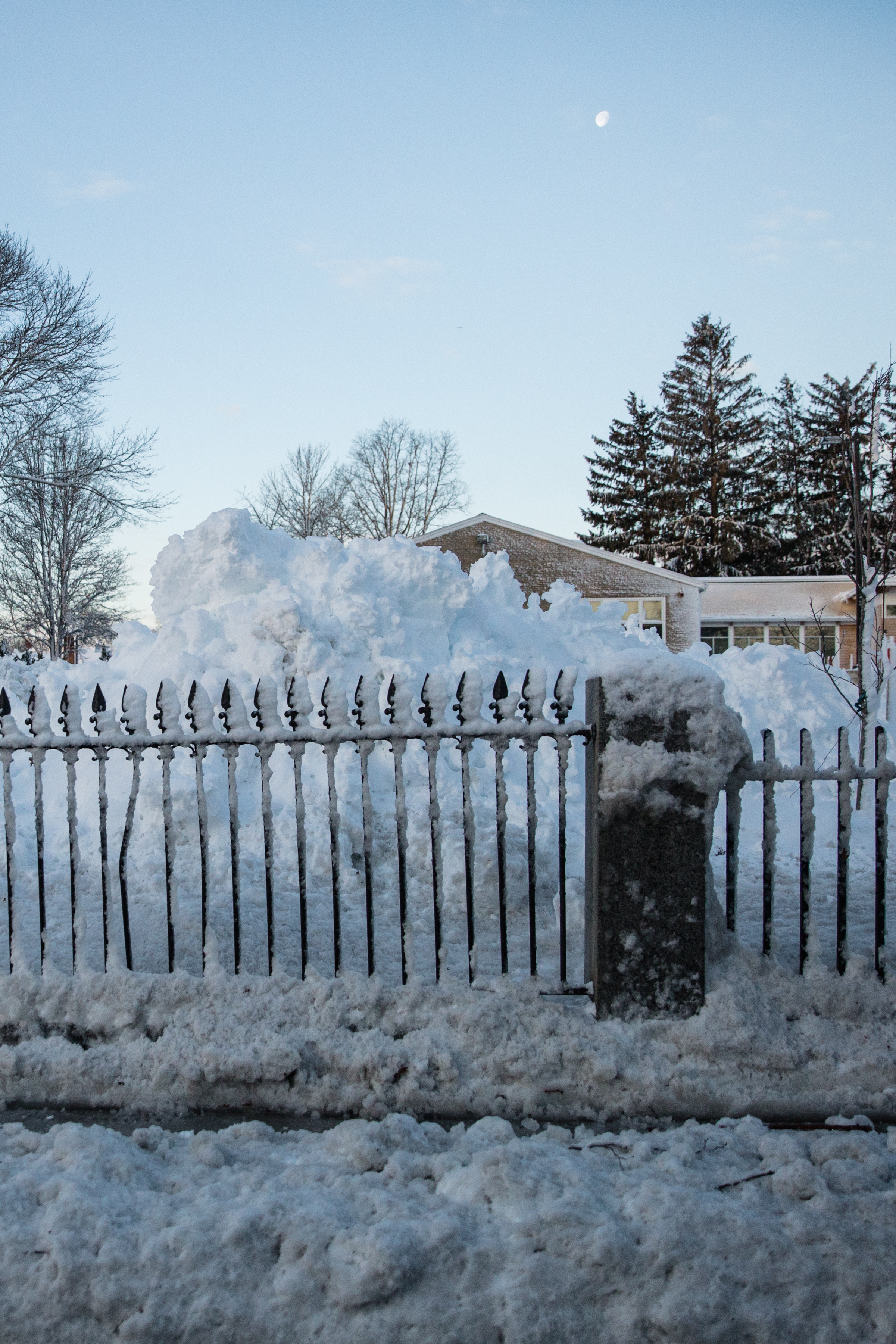  The moon setting over a snowbank. - New Bedford, MA 