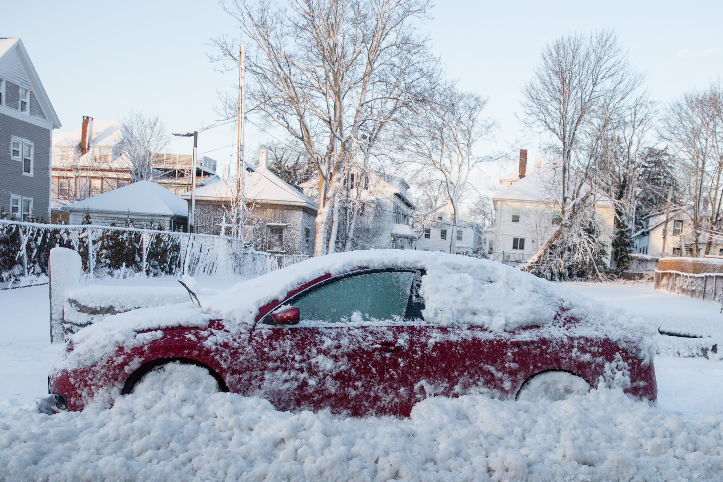  Cars that were left on the street during the parking ban either got towed or plowed in. - New Bedford, MA 