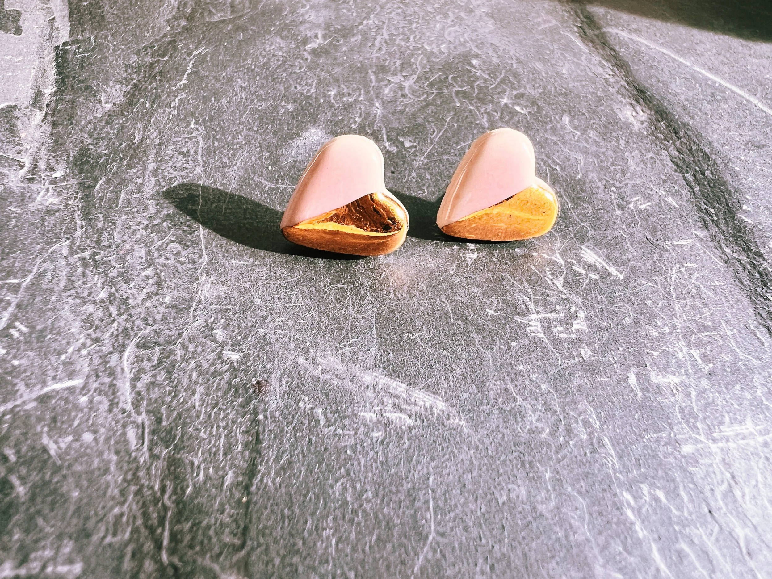 blush + gold mini heart studs