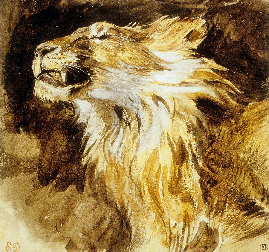 Brølende løve av Eugène Delacroix