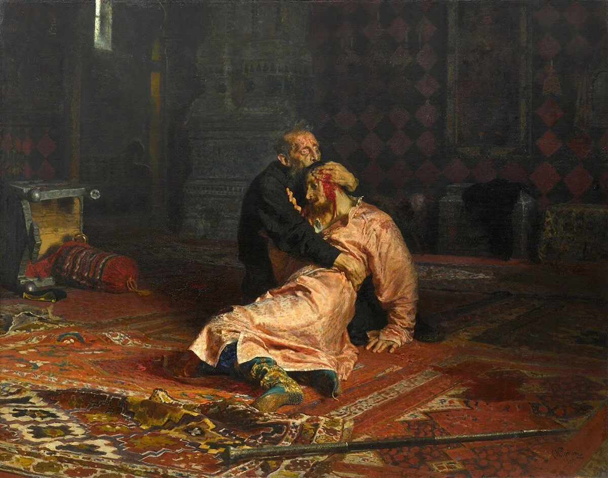 Ivan den grusomme og hans sønn Ivan den 16. november 1581. Malt av Ilja Repin i 1885.