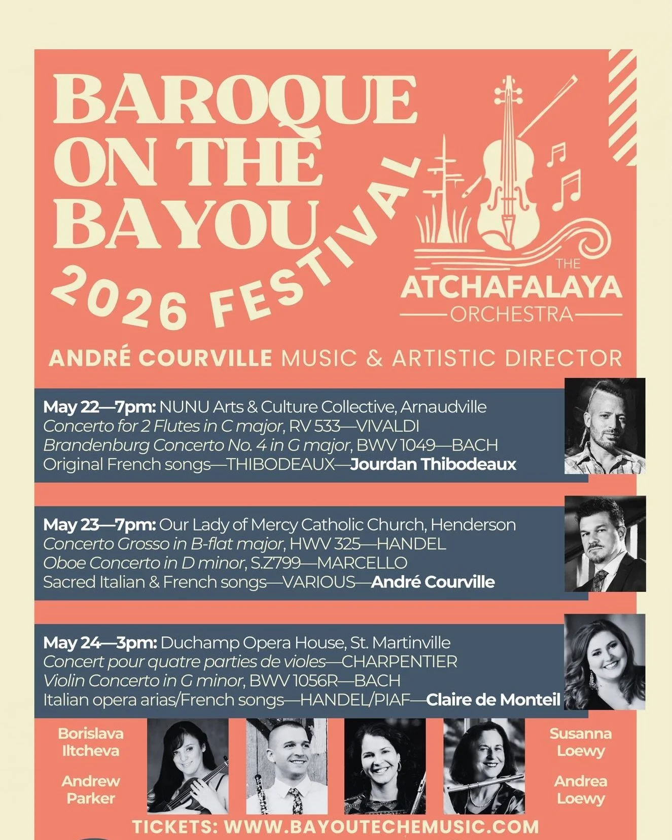 📣 Attended our HOME FOR THE HOLIDAYS concert last December and loved hearing star baritone Andre Courville? Here's your chance to hear him again, along with our wonderful concertmaster Borislava Iltcheva, in the 2026 Baroque on the Bayou Festival!

