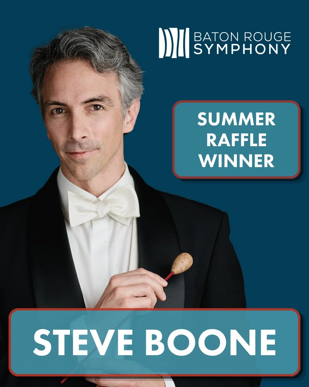 And now, for the winner of our Summer Raffle....Steve Boone!

Keep an eye out on Opening Night for Steve - he will be conducting your BRSO in the National Anthem prior to the concert! 🎶

Still haven't gotten your tickets? Grab them before they're go