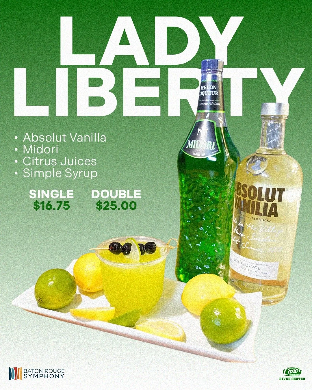 Stop by concessions at tomorrow's ELLIS ISLAND concert and grab the signature cocktail for the night, the "Lady Liberty!" 🗽

Haven't grabbed your tickets yet? There's still time! Visit BRSO.org to purchase 🎟
