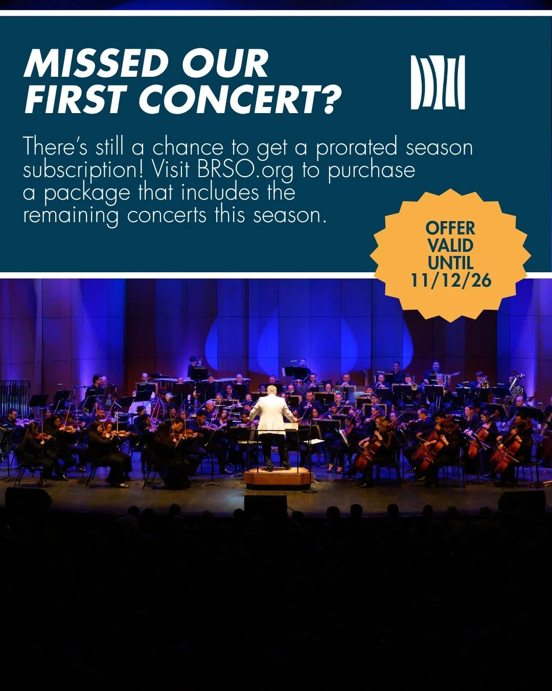 SPECIAL OFFER! 🎉

Did you miss the cut-off to purchase season subscriptions by the first concert this past Thursday?

We're now offering prorated season subscriptions for the remaining concerts in the season! The value of the first concert's ticket 