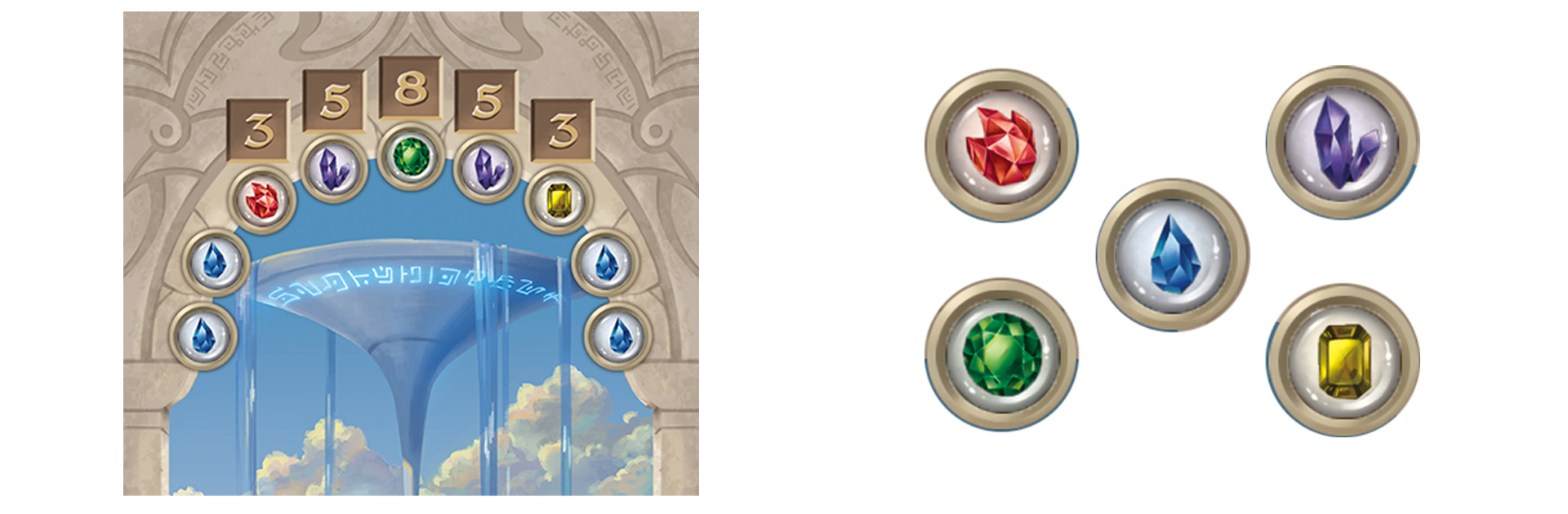 Example of how we're looking to make the game colorblind friendly. Color pips would be swapped out for Icons and we'd include punchboard tokens as an alternative component.