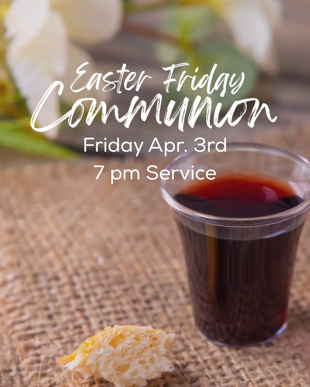 TONIGHT at Son Valley Fellowship

Join us for a night of
Music
Worship
Prayer
Communion
Foot washing (optional)
And remembering His great sacrifice this Easter ✝️

7:00pm
Son Valley Fellowship
See you there!