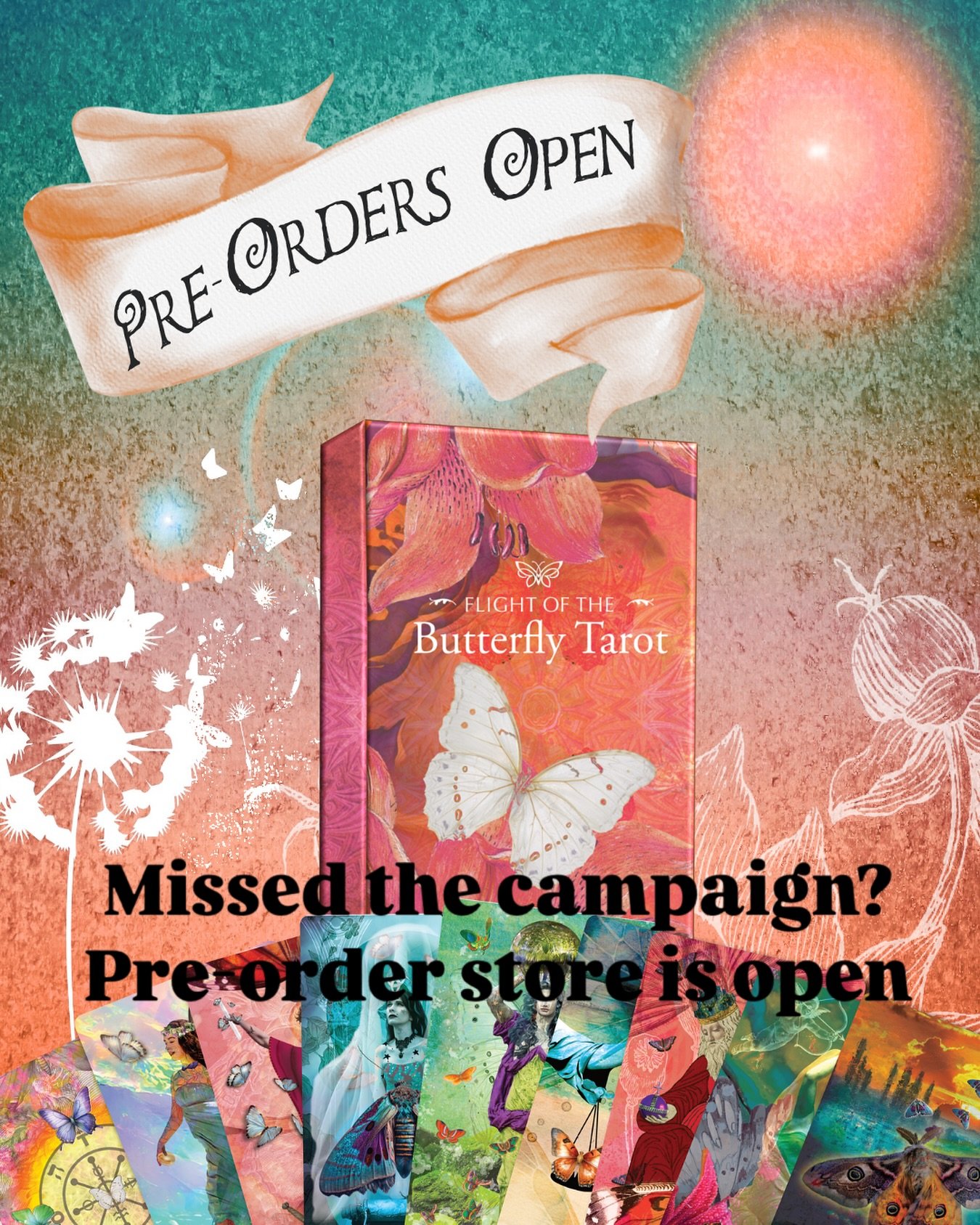 The campaign has finished and now the pre-order store is open! Take advantage of getting a pre production discount. Click the 🔗 in my profile. 

#flightofthebutterflytarot #butterflytarot #tarotreader #oracledeck #crowdfunding #backerkit #kickstarte