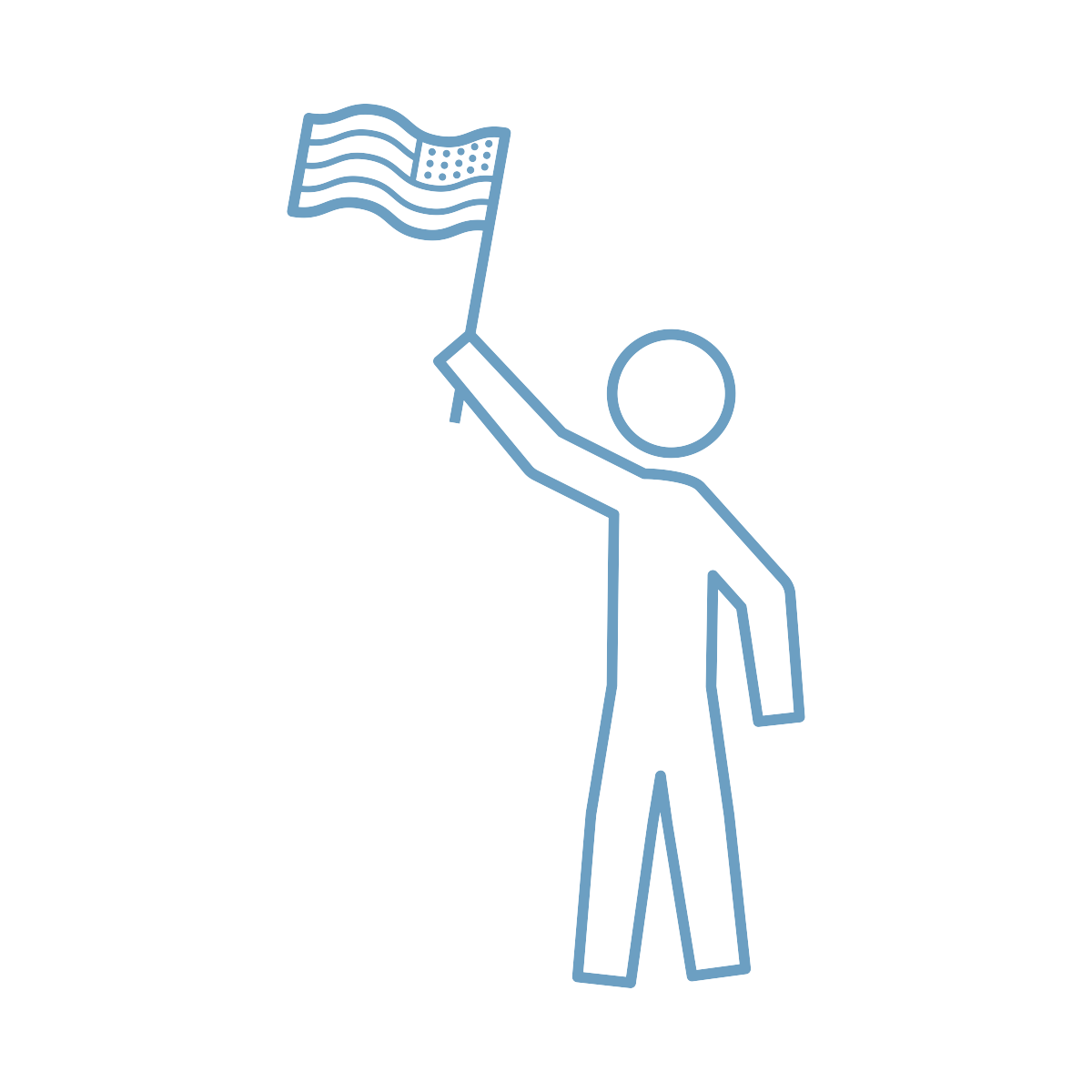 Outline of person holding an American flag