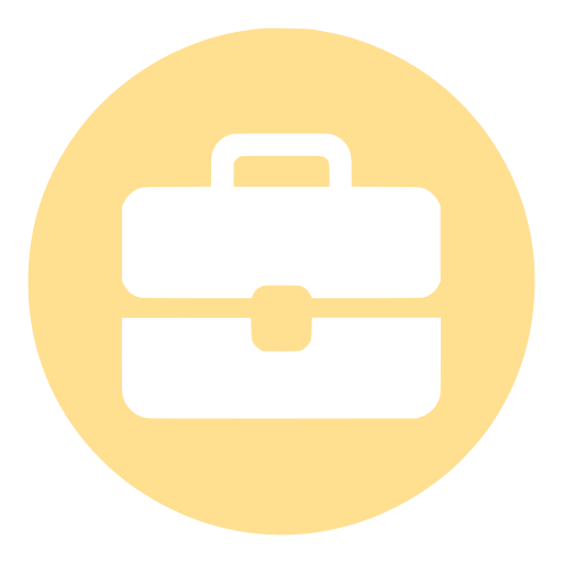 Icon of a black briefcase on a light yellow circular background.