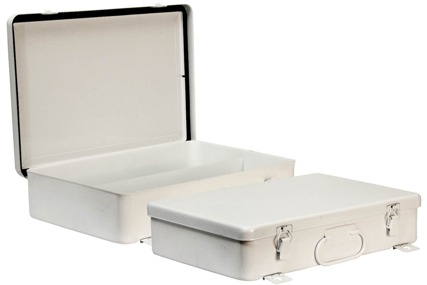 #36 Unit First Aid Kit / Center Partition Inside dimensions 13 3/4 x 9 1/4 x 2 7/8" 22 ga steel / individual weight 4 lbs Master carton 8 per / 20 x 29 x 7” / 40 lbs Gloss white powder coating Weather proof gasket