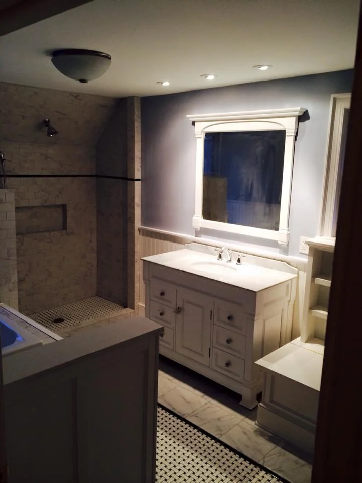 New master bathroom built over an old stairwell.